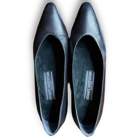 Stuart Weitzman Women’s Black Leather Gold Studded Heels - Size 5.5 B - Picture 6 of 15